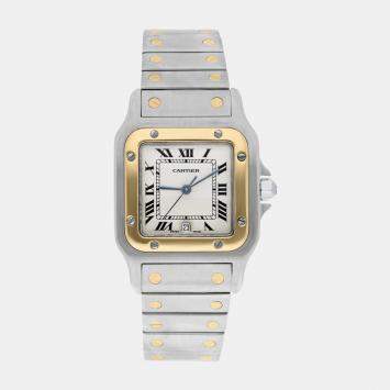 Cartier Santos Galbee 187901 Quartz Cream 18k Yellow Gold Stainless Steel Women's Wristwatch 29 mm