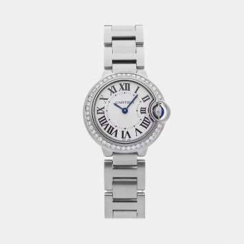 Pre Owned Cartier Ballon Bleu W4BB0015 Quartz White Stainless Steel Women's Wristwatch 28mm