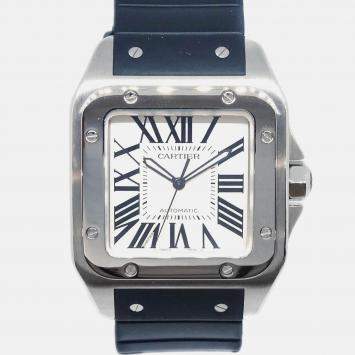 Pre Owned Cartier Santos 100 W20073X8 Automatic White Stainless Steel Women's Wristwatch 38 mm