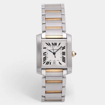 Pre Owned Cartier Silver 18k Yellow Gold Stainless Steel Tank Francaise W51005Q4 Women's Wristwatch 28mm