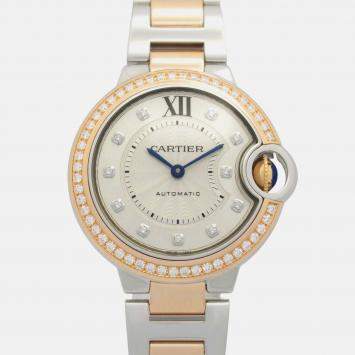 Pre Owned Cartier Ballon Bleu WE902077 Automatic Silver 18k Rose Gold Women's Wristwatch 32.5 mm