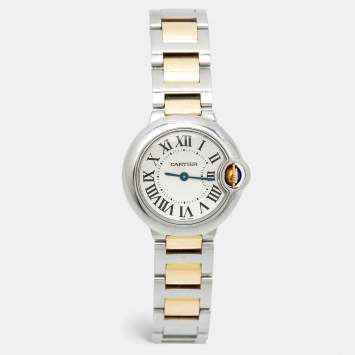 Pre Owned Cartier Silver Dial 18K Yellow Gold Stainless Steel Ballon Bleu W2BB0010 Women's Wristwatch 28 mm