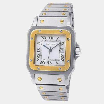 Pre Owned Cartier Santos 2961 White 18K Yellow Gold Stainless Steel Women’s Wristwatch 29 mm