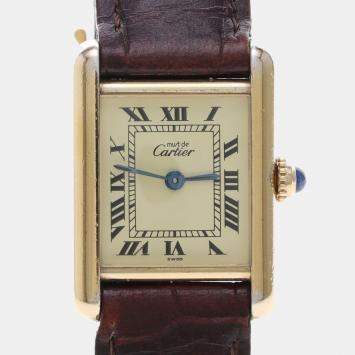 Pre Owned Cartier Tank Must W1003153 Quartz Gold Plated Silver Womens Wristwatch 20.5 mm
