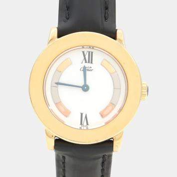 Pre Owned Cartier Must W1009143 Quartz Gold Plated Silver Womens Wristwatch 27.5 mm
