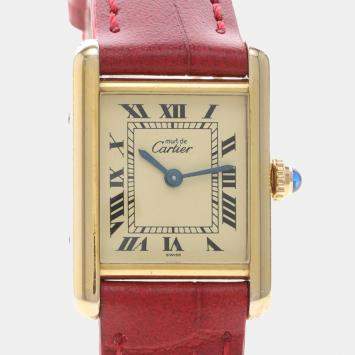 مملوكة مسبقًا Cartier Tank Must W1003153 Quartz Gold Plated Silver Womens Wristwatch 21 mm