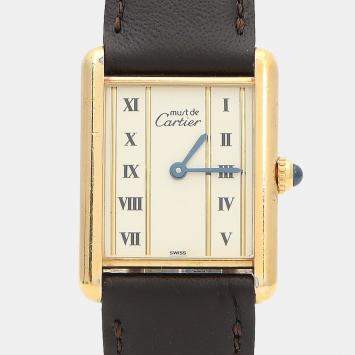 مملوكة مسبقًا Cartier Tank Must W1002653 Quartz Gold Plated Silver Womens Wristwatch 23.5 mm