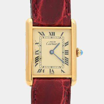 Pre Owned Cartier Tank Must W1002753 Quartz Gold Plated Silver Womens Wristwatch 23.5 mm