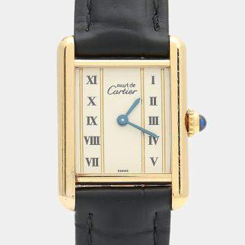 Pre Owned Cartier Tank Must W1003053 Quartz Gold Plated Silver Womens Wristwatch 20.5 mm