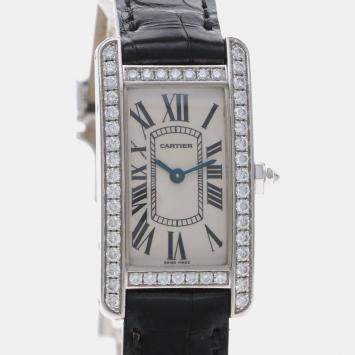 Pre Owned Cartier Tank Americaine WB707331 Quartz White Gold Women's Wristwatch 19 mm