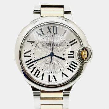 Pre Owned Cartier Ballon Bleu W2BB0030 4372 Automatic Silver 18K Yellow Gold Stainless Steel Unisex Wristwatch 36 mm