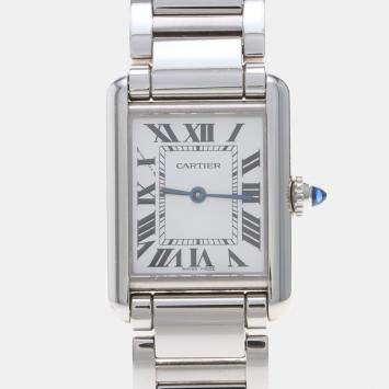 Pre Owned Cartier Tank Must WSTA0051 Quartz White Stainless Steel Women's Wristwatch 33mm