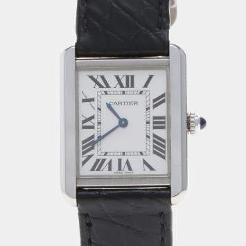 Pre Owned Cartier Tank Solo W5200005 Quartz White Stainless Steel Women's Wristwatch 24.5mm