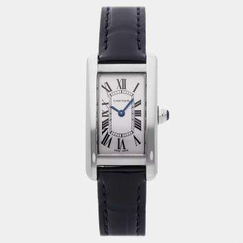 Pre Owned Pre-Owned Cartier Tank Americaine Small Model WSTA0016 Silver Quartz Stainless Steel Men's Wristwatch 18 mm