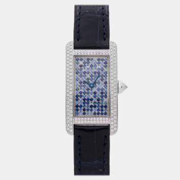 Pre Owned Cartier Tank Americaine WB706131 Quartz Blue Dial 18k White Gold Women's Wristwatch 19mm