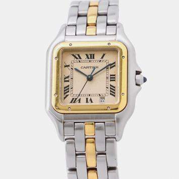 مملوكة مسبقًا Cartier Panthere 83083241 Quartz White 18k Yellow Gold Stainless Steel Women's Wristwatch 26 mm