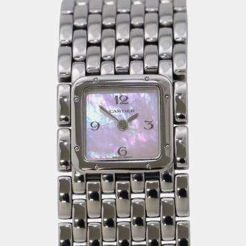 مملوكة مسبقًا Cartier Panthere W61003T9 Quartz Pink Shell Stainless Steel Women's Wristwatch 21 mm