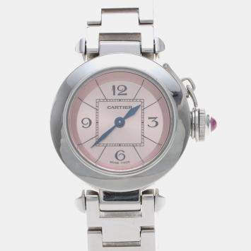 Pre Owned Cartier Pasha W3140008 Quartz Silver Dial Stainless Steel Women's Wristwatch 27mm