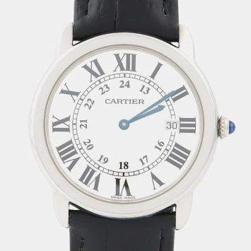 Pre Owned Cartier Ronde Solo W6700255 Quartz White Stainless Steel Men's Wristwatch 36mm
