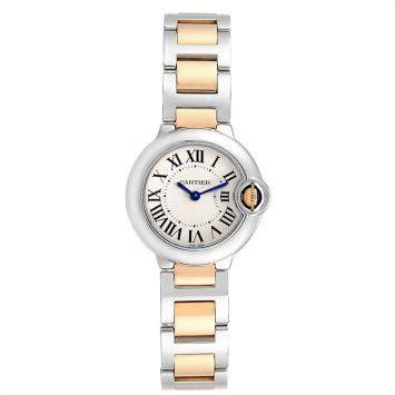 Pre Owned Cartier White 18K Yellow Gold Stainless Steel Ballon Blue W69007Z3 Women's Wristwatch 29 MM