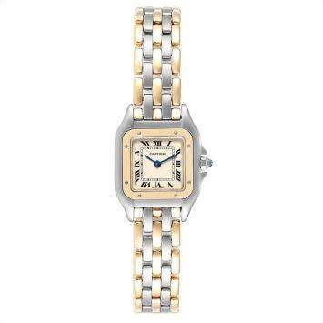 Pre Owned Cartier White 18K Yellow Gold And Stainless Steel Panthere W25029B6 Women's Wristwatch 22 MM