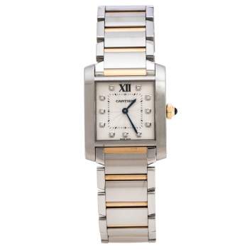 Pre Owned Cartier Silver 18K Rose Gold Stainless Steel Diamond Tank Francaise 3751 Women's Wristwatch 25 mm