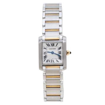 Pre Owned Cartier Ivory 18K Yellow Gold and Stainless Steel Tank Francaise 2384 Women's Wristwatch 20 mm