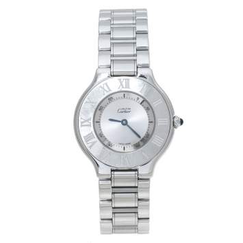 Pre Owned Cartier Silver Stainless Steel Must De Cartier 21 Women's Wristwatch 31 mm