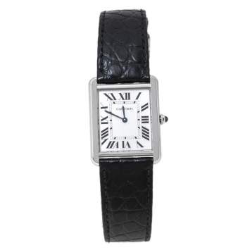Pre Owned Cartier Silver White Stainless Steel Tank Solo 3169 Women's Wristwatch 27 mm