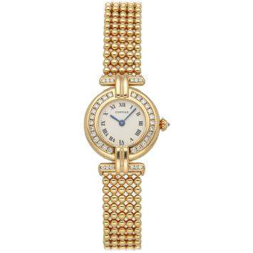 Pre Owned Cartier White Diamonds 18K Yellow Gold Colisee WB1017A8 Women's Wristwatch 24 MM