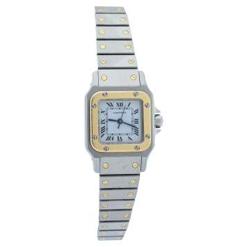 Pre Owned Cartier White 18K Yellow Gold Stainless Steel Santos Galbee Automatic Women's Wristwatch 24 mm