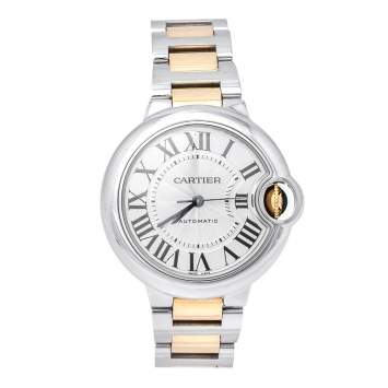 Pre Owned Cartier Silver 18K Yellow Gold Stainless Steel Ballon Bleu 3489 Women's Wristwatch 33 mm