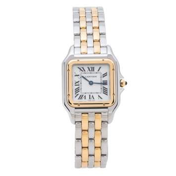 Pre Owned Cartier Silver 18K Yellow Gold Stainless Steel Panthere De Cartier W2PN0007 Women's Wristwatch 27 mm