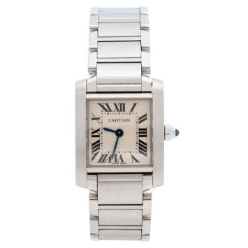 Pre Owned Cartier Metallic White Stainless Steel Tank Francaise Women's Wristwatch 20 mm