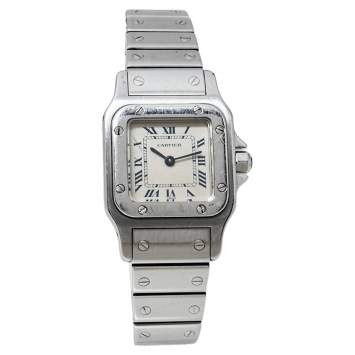 Pre Owned Cartier White Stainless Steel Santos Galbee 9057930 Women's Wristwatch 24MM