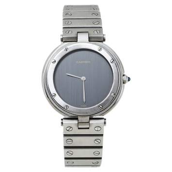 Pre Owned Cartier Grey Stainless Steel Santos Round Women's Wristwatch 32MM