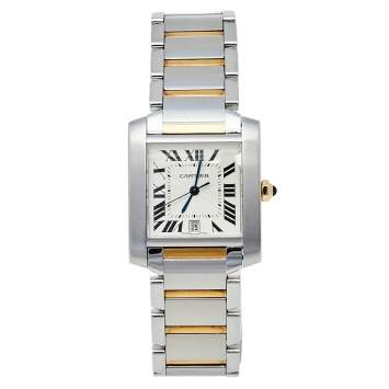 Pre Owned Cartier Silver 18K Yellow Gold & Stainless Steel Tank Francaise 2302 Women's Wristwatch 28 mm
