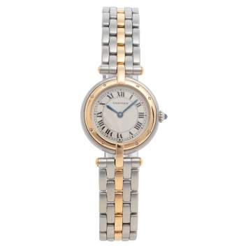 Pre Owned Cartier Cream 18K Yellow Gold And Stainless Steel Panthere 1057920 Women's Wristwatch 23 mm