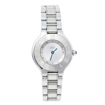 Pre Owned Cartier Silver Stainless Steel Must de Cartier 21 1340 Women's Wristwatch 28 mm