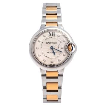 Pre Owned Cartier Silver 18K Yellow Gold And Stainless Steel Diamonds Ballon Bleu 3489 Women's Wristwatch 33 mm