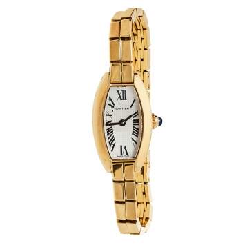 Pre Owned Cartier Silver 18K Yellow Gold Lanières 2563 Women's Wristwatch 16 mm