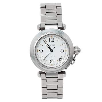 Pre Owned Cartier White Stainless Steel Pasha C de Cartier 2324 Automatic Women's Wristwatch 35 MM