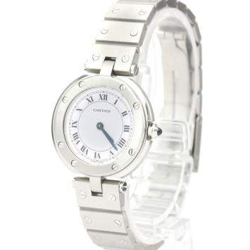 Pre Owned Cartier White Stainless Steel Santos Round Quartz Women's Wristwatch 27 MM