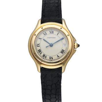 Pre Owned Cartier Silver 18K Yellow Gold Panthere Cougar 11701 Women's Wristwatch 26 mm