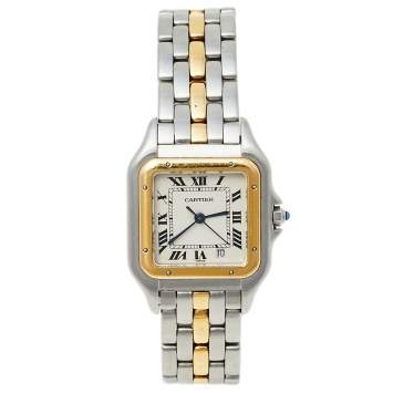 Pre Owned Cartier Silver 18K Yellow Gold and Stainless Steel Vintage Panthere De Cartier Women's Wristwatch 27 mm