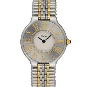 Pre Owned Cartier White Gold Plated Stainless Steel Must 21 Women's Wristwatch 28 MM