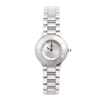 Pre Owned Cartier Silver Stainless Steel Must de Cartier 21 1330 Women's Wristwatch 31 mm
