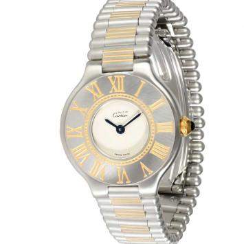 Pre Owned Cartier White Gold Plated Stainless Steel Must de Cartier 21 9010 Women's Wristwatch 31 MM