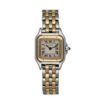 Pre Owned Cartier Silver 18K Yellow Gold And Stainelss Steel Panthere 1120 Women's Wristwatch 22 MM
