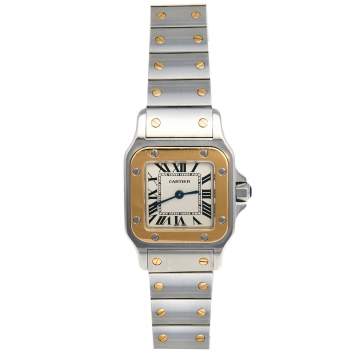 Pre Owned Cartier Cream 18K Yellow Gold Stainless Steel Santos Galbée 1567 Women's Wristwatch 24 mm